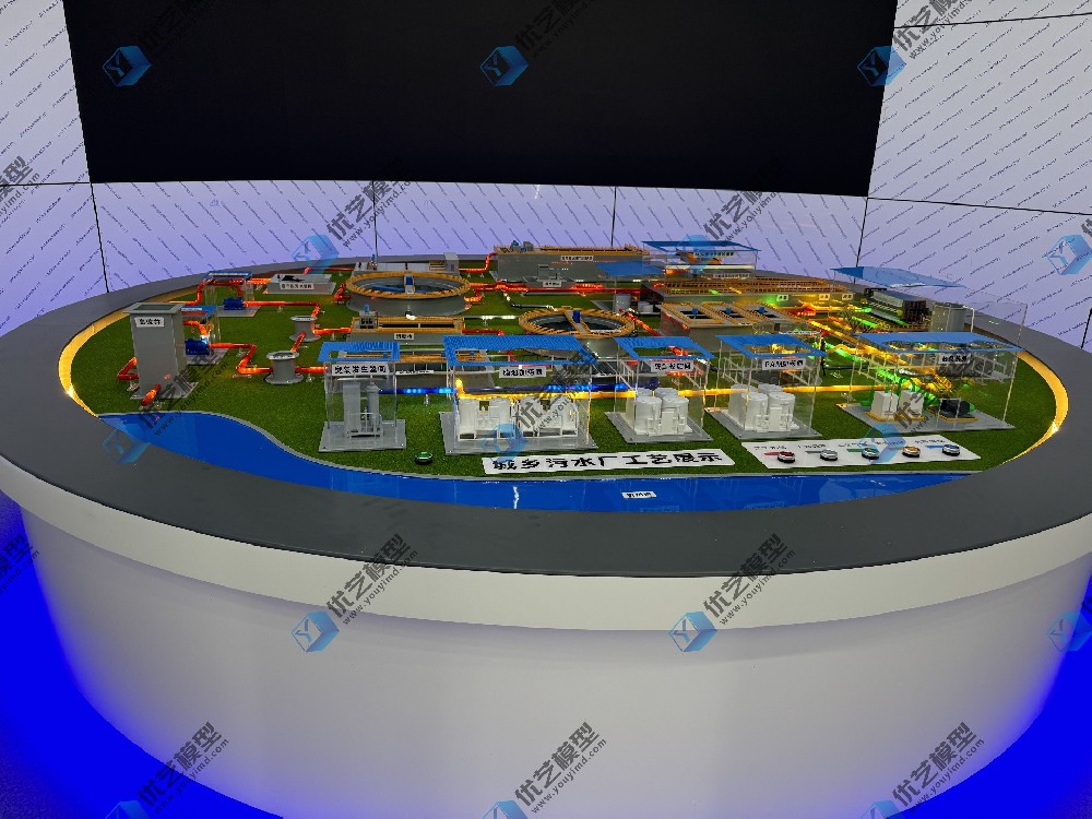 污水处理厂结构、工艺流程仿真模型，污水处理厂沙盘模型，污水处理厂模型